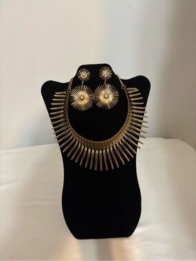 Gold Radiant Spike Necklace and Earrings Set